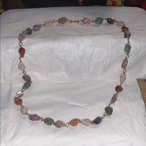 Gold Necklace with Natural Stones and Organic Design